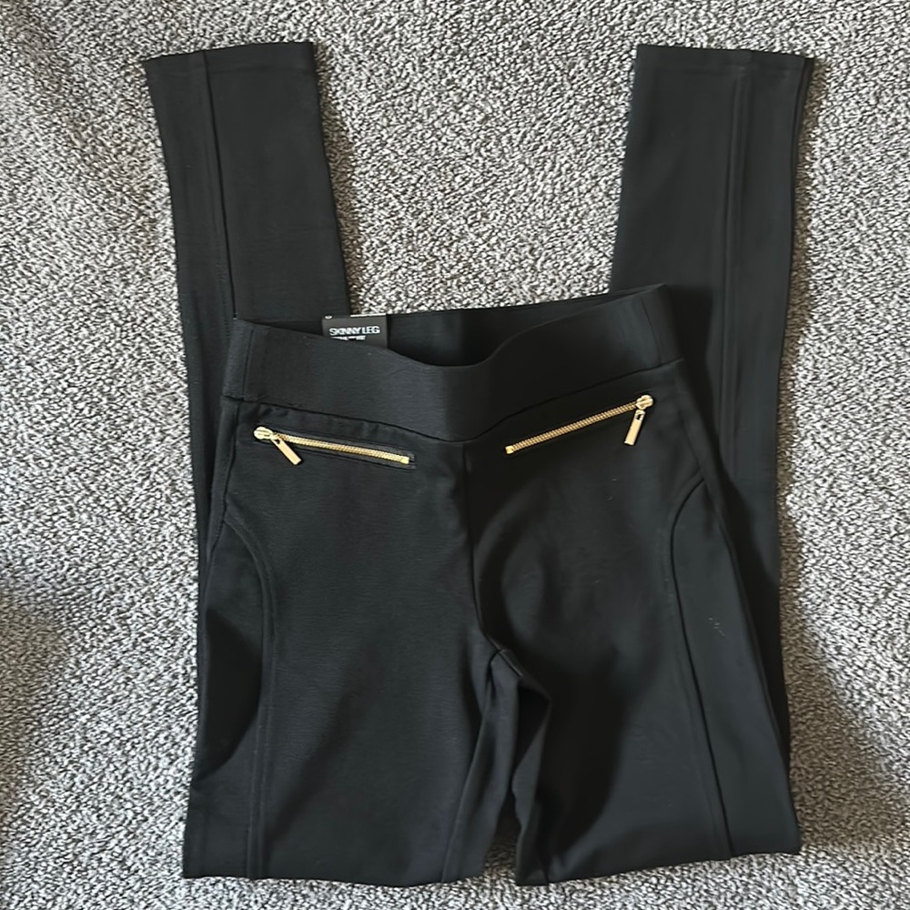 INC International Concepts Peony Garden Black Skinny Leggings/Ponte Pants Size 0
